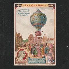 Reclama Litografie &quot;Die Luftschiffahrt - Primul Zbor al Balonului Montgolfier 1783&quot; 1900
