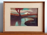 Reflexii la apus - pictura in ulei semnata, tablou inramat 44x34cm, Peisaje, Avangardism