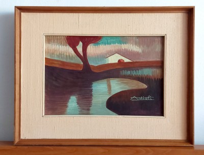 Reflexii la apus - pictura in ulei semnata, tablou inramat 44x34cm foto