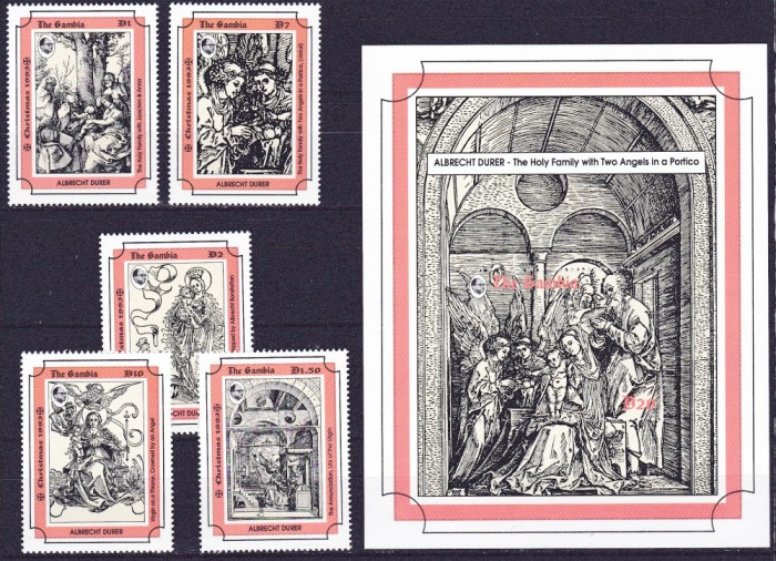 DB1 Gambia 1993 Pictura Gravuri Durer 5 v. + SS MNH