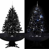 VidaXL Brad de Crăciun cu ninsoare și bază umbrelă, negru, 140 cm, PVC