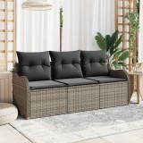 Gossi set de canapea de gradina 3 piese cu perne gri din ratan poli