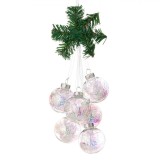 Ghirlandă Decorativă Crăciun, Set 6 Globuri Transparente, Tinsel Holografic, 38cm, Plastic, Oem