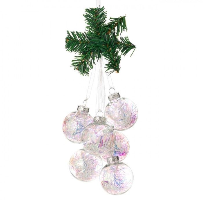 Ghirlandă Decorativă Crăciun, Set 6 Globuri Transparente, Tinsel Holografic, 38cm, Plastic