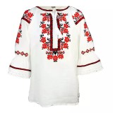 Cumpara ieftin Bluza Tip Ie Traditionala Alba cu Motiv Floral Rosu de Dama - IMS60