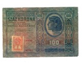 Austro-Ungaria 1912(1919) - 100 korona, cu timbru Cehoslovacia, uzata