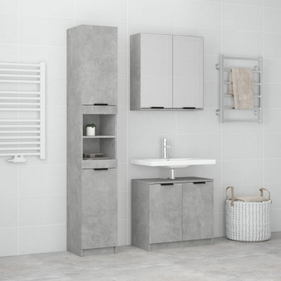 vidaXL Set dulapuri de baie, 3 piese, gri beton, lemn prelucrat foto