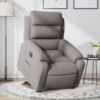 Gossi fotoliu electric rabatabil cu ridicare, gri taupe, textil foto