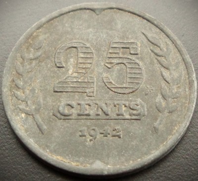 Moneda istorică 25 CENTS - OLANDA, anul 1942 * cod 5019 foto