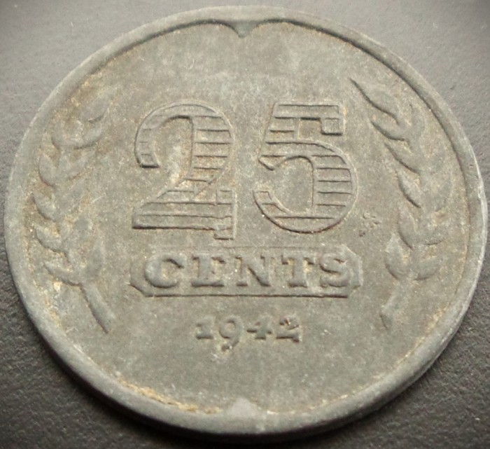 Moneda istorică 25 CENTS - OLANDA, anul 1942 * cod 5019