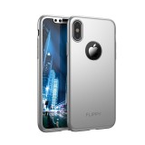 Set husa si folie de protectie, flippy, compatibila cu apple iphone x, full cover 360&Acirc;&deg;, plastic + sticla, argintiu