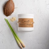 Lumanare parfumata handmade din ceara naturala de soia 100%, aroma Nuca de cocos si lemongrass, Recipient ceramic alb, 150 g