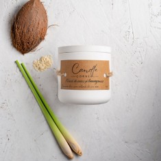 Lumanare parfumata handmade din ceara naturala de soia 100%, aroma Nuca de cocos si lemongrass, Recipient ceramic alb, 150 g