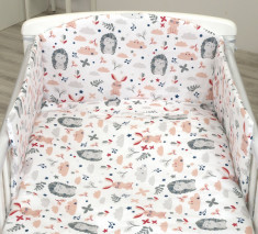 Set lenjerie din bumbac cu protectie laterala pentru pat bebe 120 x 60 cm, Iepuras Roz, Amy foto