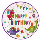 Farfurii Carton Model Dinozauri, Set 6 Bucăți, Multicolor, 18cm, Happy Birthday