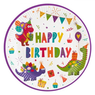 Farfurii Carton Model Dinozauri, Set 6 Bucăți, Multicolor, 18cm, Happy Birthday foto