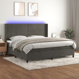 vidaXL Pat cu arcuri, saltea și LED, gri &icirc;nchis, 200x200 cm, catifea
