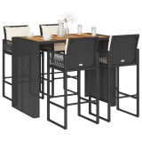 vidaXL Set mobilier bar de grădină cu perne, 5 piese, negru, poliratan 3328899