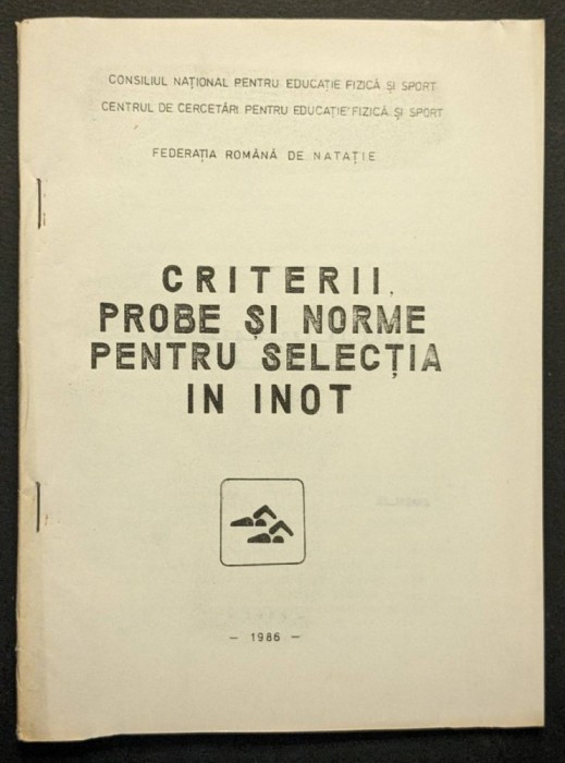 sport INOT &ndash; CRITERII PROBE NORME pt Selectie UZ INTERN 45 pag, tabele