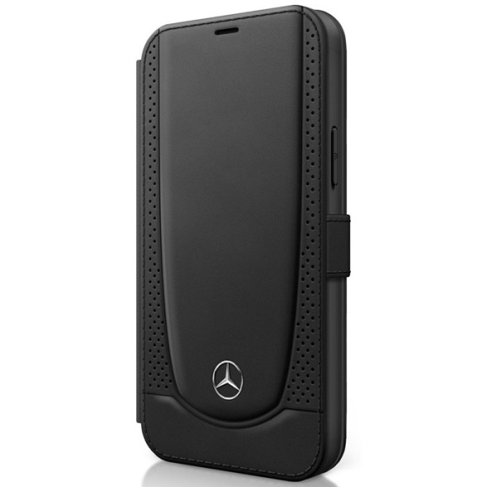 Husa Piele MERCEDES Perforated Leather Book pentru Apple iPhone 12 Pro Max, Neagra MEFLBKP12LARMBK