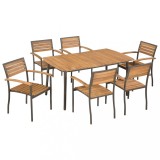 Gossi set mobilier de exterior, 7 piese, lemn masiv de acacia si otel