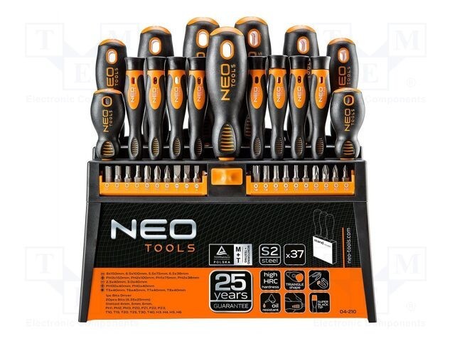 NEO TOOLS Kit șurubelnițe 37 piese Phillips, plat, Torx, magnetic, cu stativ