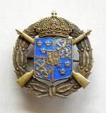 x383 SUEDIA INSIGNA SPORT MILITAR CONCURS TRAGERI CU ARMA bronz 30mm STARE EXCELENTA