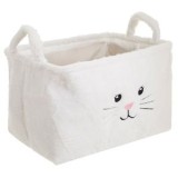 Cos de depozitare textil cu blana artificiala alba, model pisica, 36x26x24cm, CMCLASS