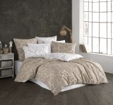 Lenjerie de pat din bumbac 100%, dubla, cu 2 fete de perna, Valentini Bianco, Model Mercer Beige