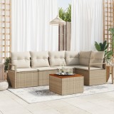 VidaXL Set de Canapea pentru Grădină 6 pcs Bej, alb Mediu Rattan, Lemn