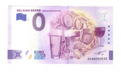 Bancnota souvenir Belgia 0 euro Belgian Beers Unesco World Heritage 2022-2, UNC foto