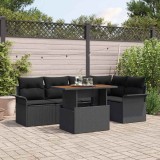 VidaXL Set de dining pentru grădină, 6 piese, cu perne, din rattan poliester negru și acacia.