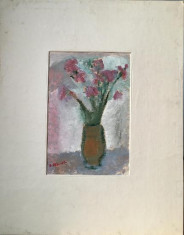 Dana ATANASIU - Vas cu flori, ulei pe carton 26x17,5 cm, paspartu 50x40 cm foto