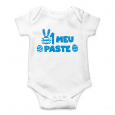 Body personalizat bebe baietel "PRIMUL MEU PASTE", Alb, Bumbac