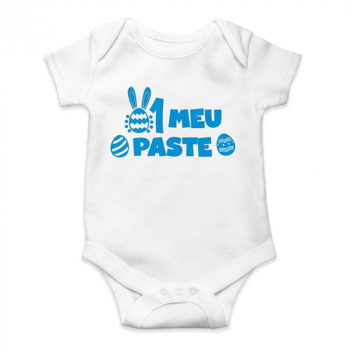 Body personalizat bebe baietel &quot;PRIMUL MEU PASTE&quot;, Alb, Bumbac