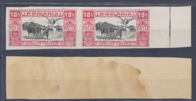 Expozitia Generala 1906 eroare timbru 10 Bani nedantelat pereche MNH marg. coala foto