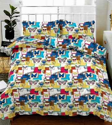 Lenjerie de pat matrimonial cu husa elastic pat si fata perna patrata, Alive, bumbac mercerizat, multicolor foto