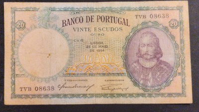 Portugalia 20 Escudos 1954 VF foto