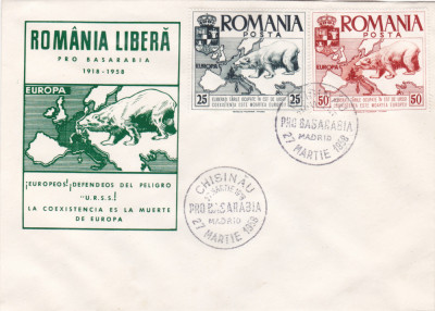 ROMANIA EXIL 1958 - PLIC FDC FILATELIC MISCAREA LEGIONARA - TOTI EUROPENII UNITI foto