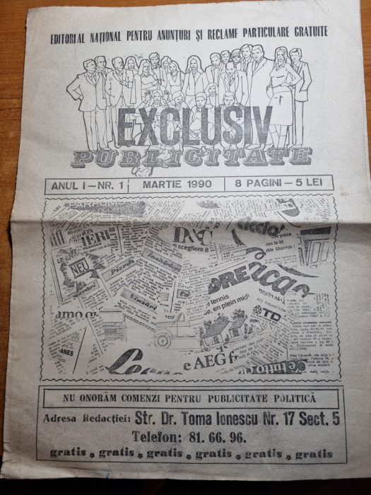 ziarul exclusiv publicitate - anul 1,nr. 1-martie 1990-prima aparitie a ziarului