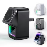 Incarcator wireless ZYTEQ&reg;️, tip statie de incarcare universala 4 in 1, compacta, cu boxa Bluetooth, lumina calda, fast charge CryoBoost 15W, negru