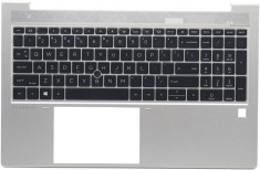 Carcasa superioara cu tastatura palmrest Laptop, HP, EliteBook 850 G7, 855 G7, iluminata, argintie, layout US