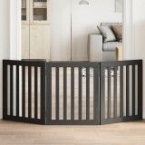 vidaXL Poartă pentru c&acirc;ini pliabilă 3 panouri negru, 150 cm, lemn plop