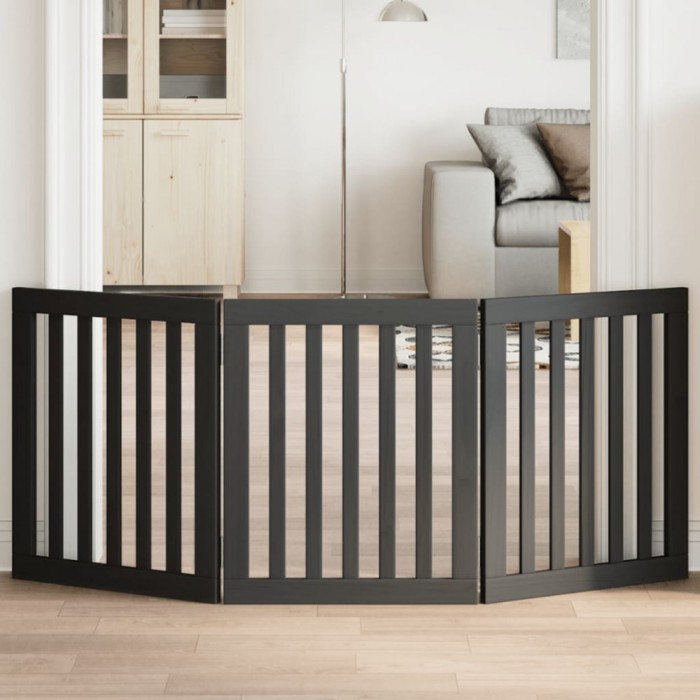 vidaXL Poartă pentru c&acirc;ini pliabilă 3 panouri negru, 150 cm, lemn plop 352252