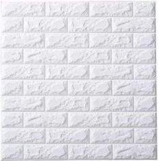 Set 10x Tapet 3D Autocolant alb, design caramida, rezistent la apa, 70cm x 77cm