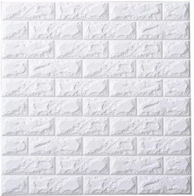 Set 10x Tapet 3D Autocolant alb, design caramida, rezistent la apa, 70cm x 77cm foto