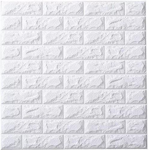 Set 10x Tapet 3D Autocolant alb, design caramida, rezistent la apa, 70cm x 77cm