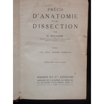 PRECIS D&amp;#039;ANATOMIE ET DE DISSECTION - H. ROUVIERE foto
