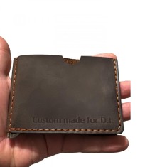 Portofel minimalist, personalizabil, din piele naturala, Loki, Negru Mat , cusut in X, lucrat si cusut manual, handmade