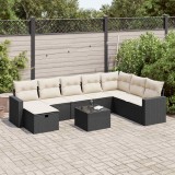 Cumpara ieftin Set mobilier de grădină cu perne, 9 piese, negru, poliratan